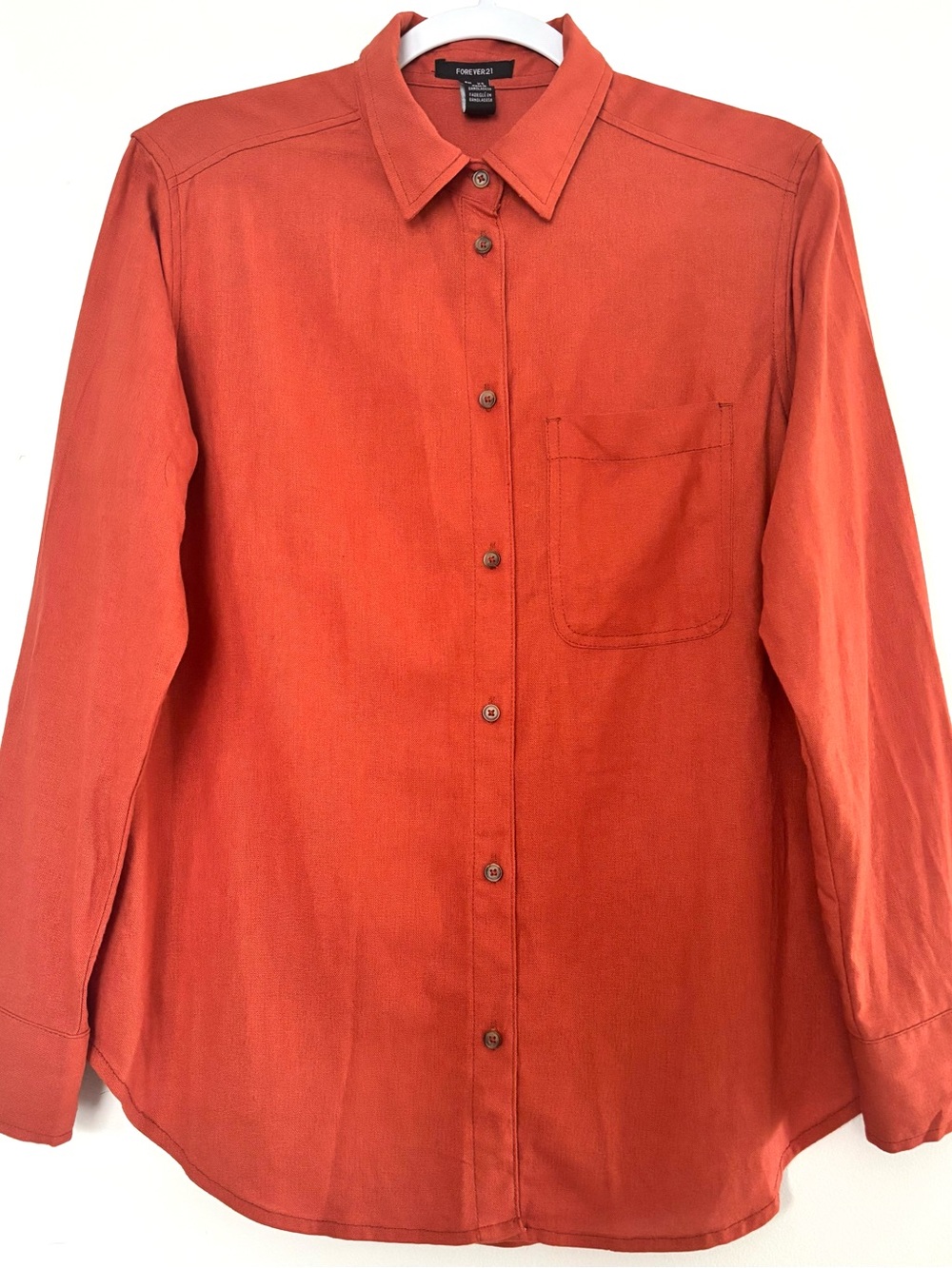 Forever 21 Men's Linen Orange Button-Down Pocket Shirt size S